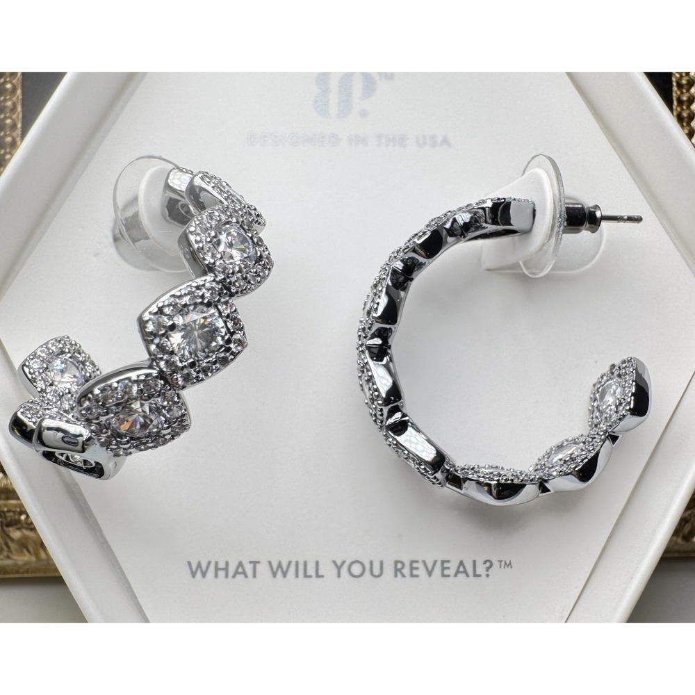 Bomb Party Earrings ER51264 Moments Of Bliss Cubic Zirconia Hematite Hoops